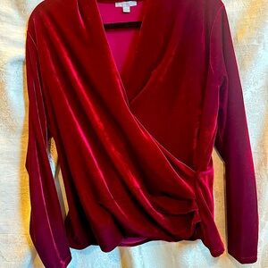 Burgundy stretch velvet surplice top-bought in London-size 14-16